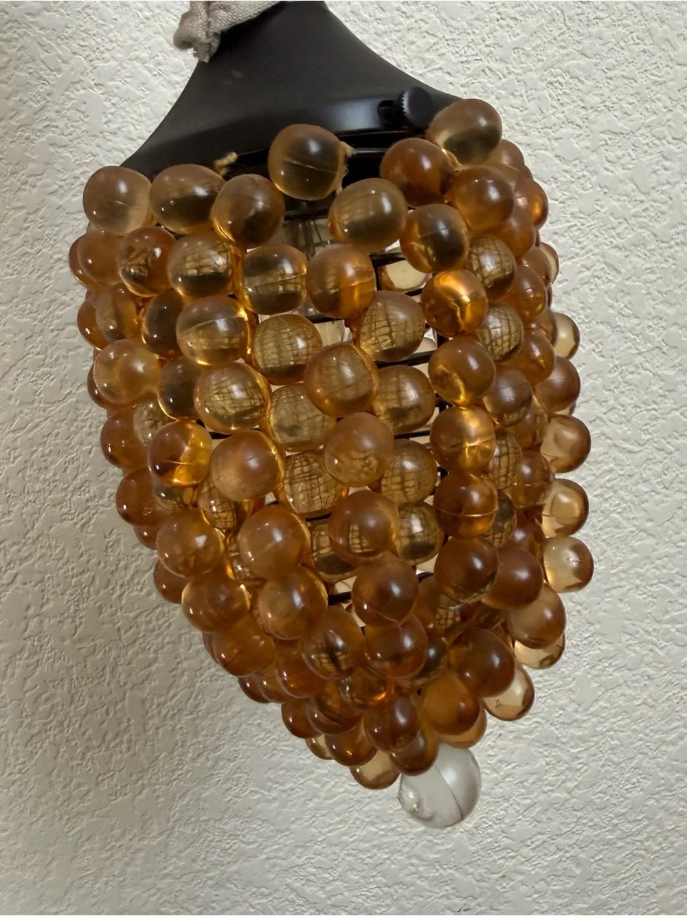 Vintage MCM Lucite Amber Grape Cluster Swag Lamp Ceiling Pendant Hanging Light